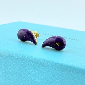 RARE Vtg. Tiffany & Co. 18k Comma Teardrop Earrings Lapis Lazuli